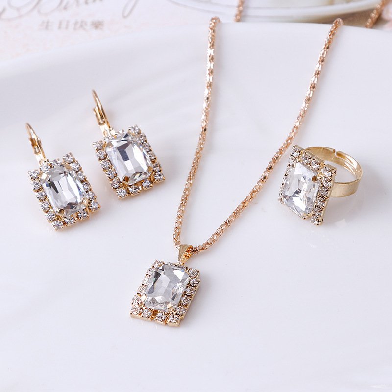 The Crystal Set Necklace Earring Ring Three-piece Set - Image 10