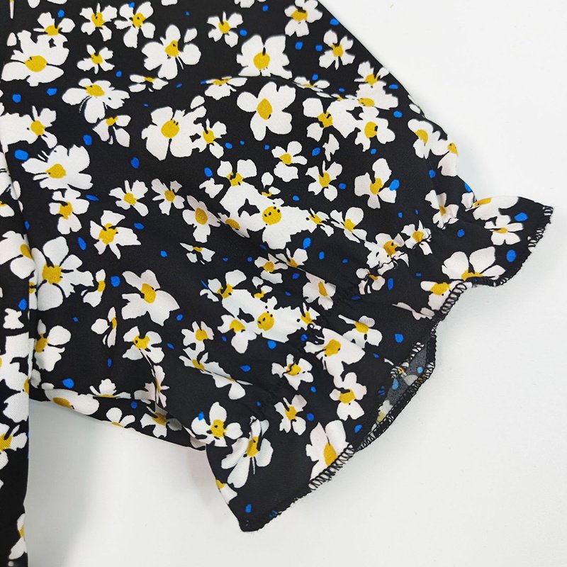 Women's Puff Sleeve Floral Midi Dress Elegant Square Neck Boho Side Split Dresses - Image 2