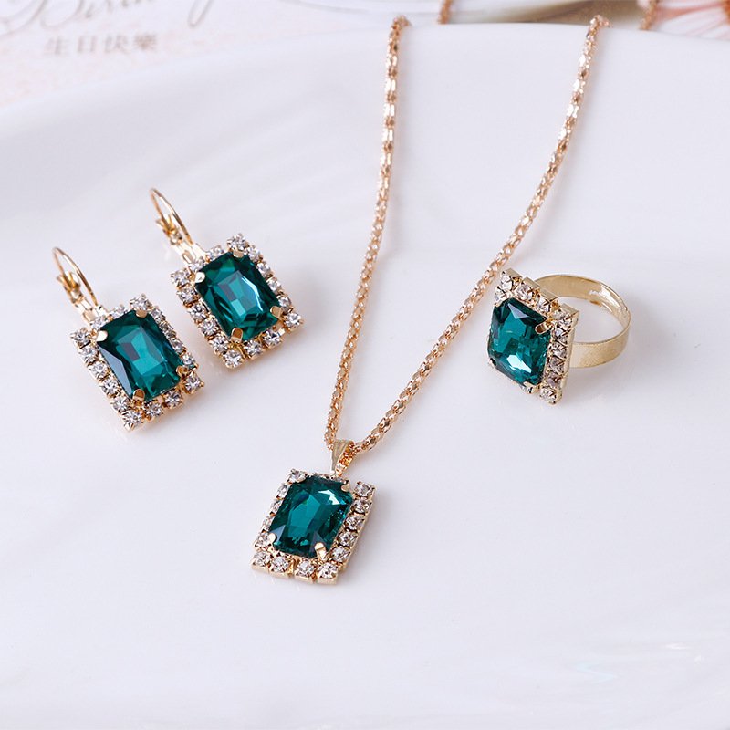 The Crystal Set Necklace Earring Ring Three-piece Set - Image 8