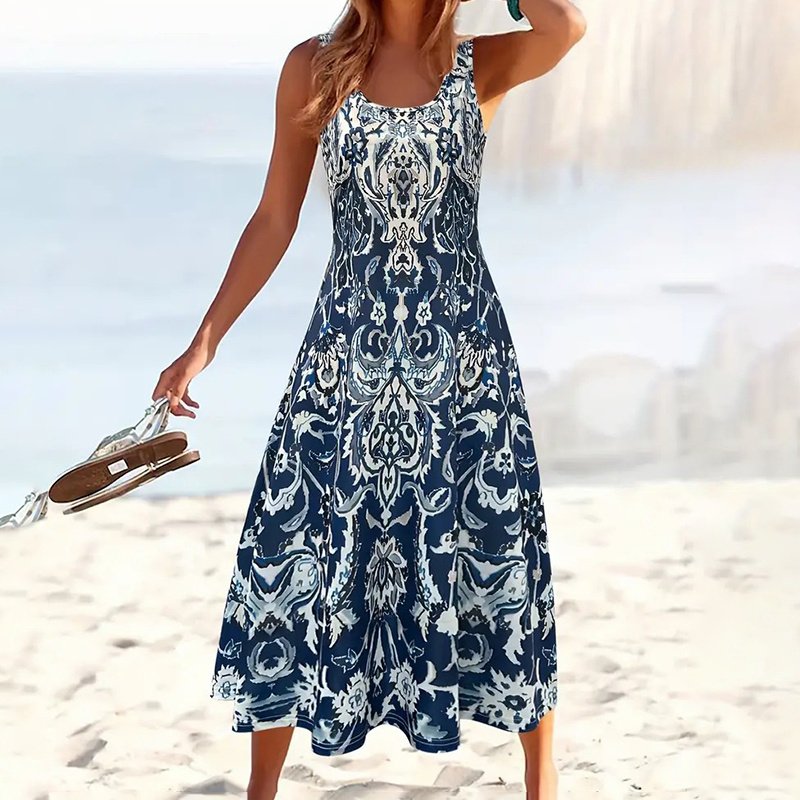 Women Floral Summer Maxi Dress Casual Beach Printed Sleeveless Boho Flowy Tank Sundress