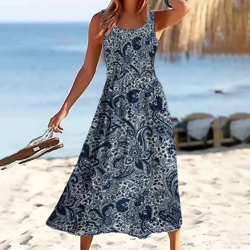 Women Floral Summer Maxi Dress Casual Beach Printed Sleeveless Boho Flowy Tank Sundress - Image 6