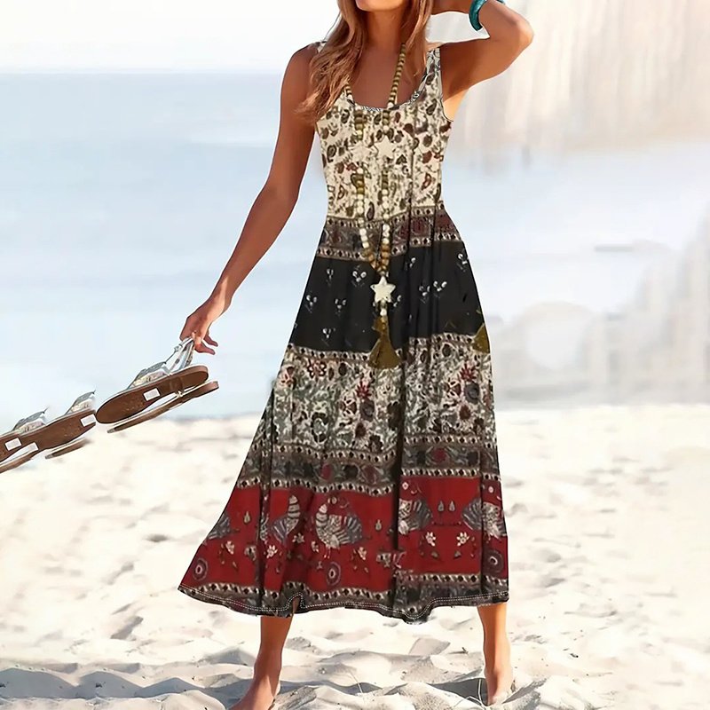 Women Floral Summer Maxi Dress Casual Beach Printed Sleeveless Boho Flowy Tank Sundress - Image 9