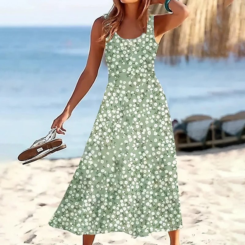 Women Floral Summer Maxi Dress Casual Beach Printed Sleeveless Boho Flowy Tank Sundress - Image 7