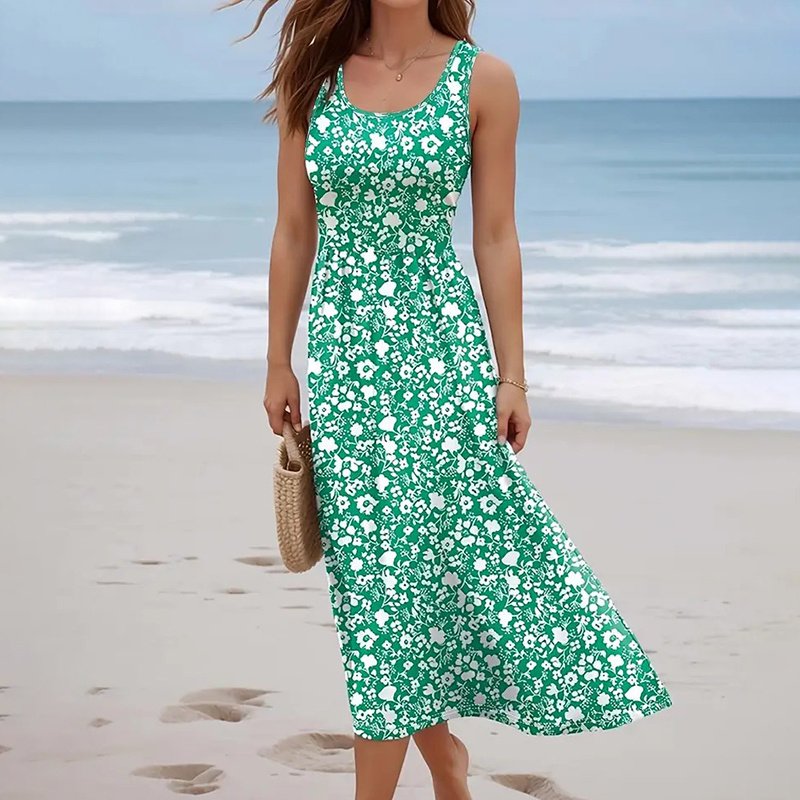Women Floral Summer Maxi Dress Casual Beach Printed Sleeveless Boho Flowy Tank Sundress - Image 4