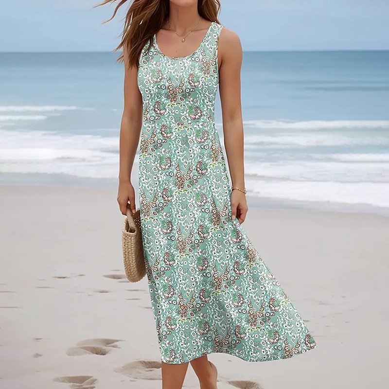 Women Floral Summer Maxi Dress Casual Beach Printed Sleeveless Boho Flowy Tank Sundress - Image 3