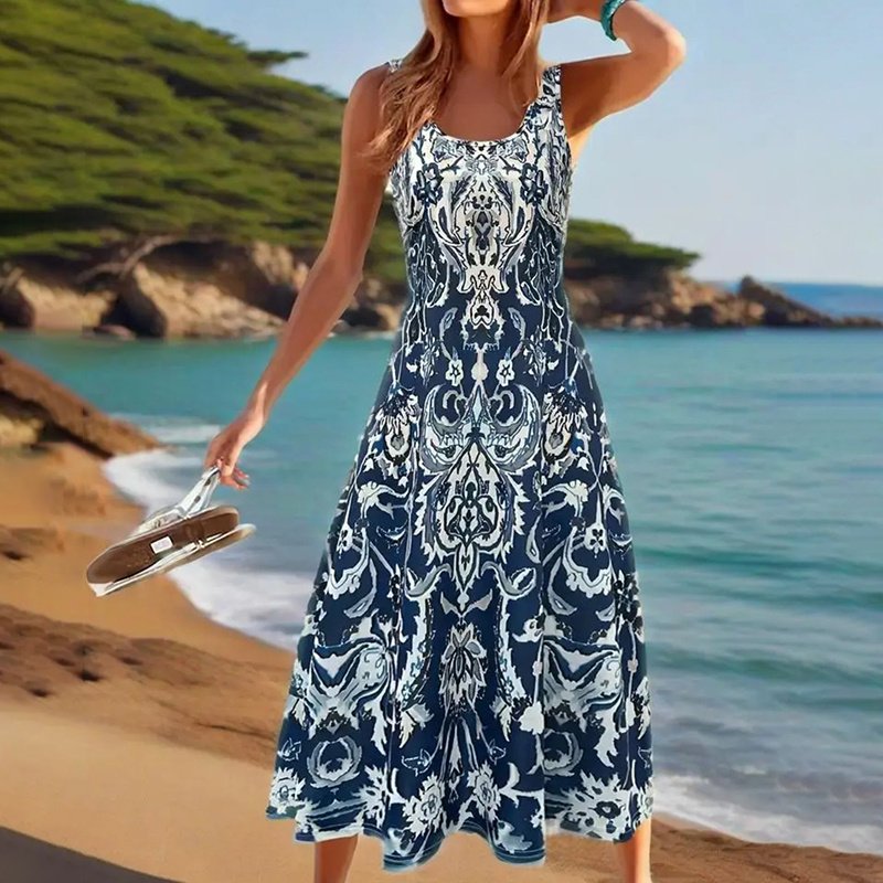 Women Floral Summer Maxi Dress Casual Beach Printed Sleeveless Boho Flowy Tank Sundress - Image 5