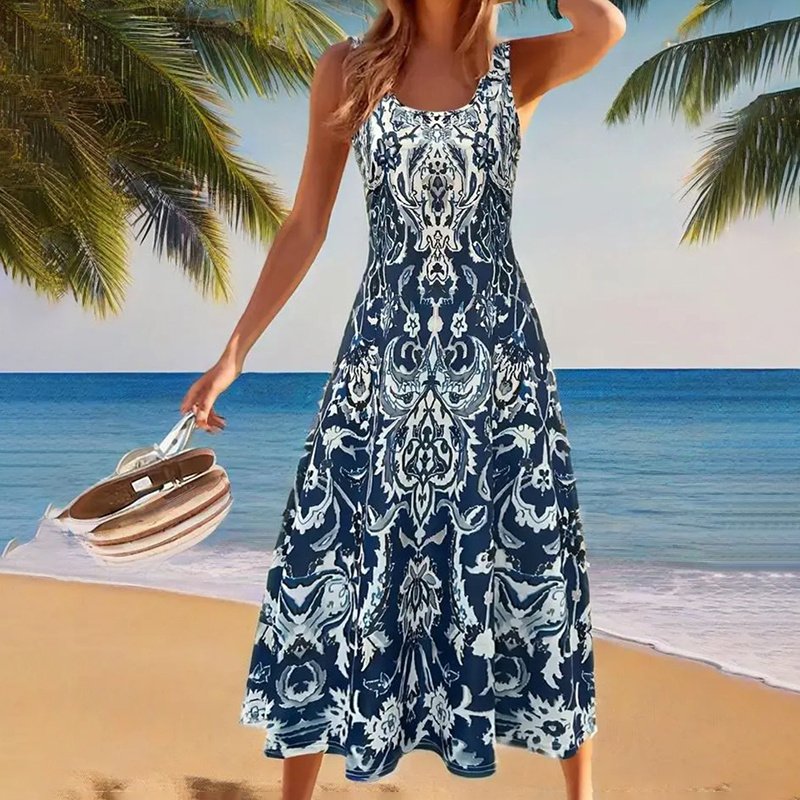 Women Floral Summer Maxi Dress Casual Beach Printed Sleeveless Boho Flowy Tank Sundress - Image 8