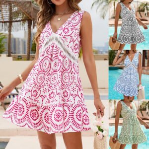 Women's Summer Dresses 2025 Casual Boho Sleeveless V Neck Loose Cover Up Beach Sundresses