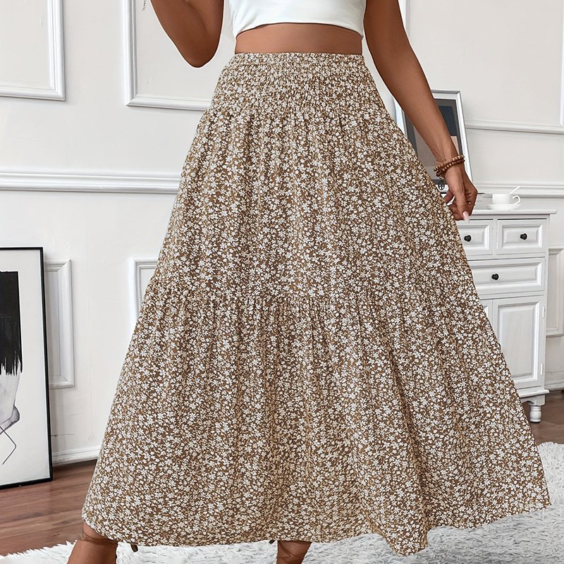 Women's Boho Floral Maxi Skirt - High Elastic Waist, Pleated A-Line Long Skirt - Image 7