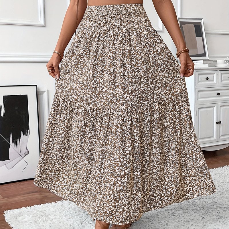 Women's Boho Floral Maxi Skirt - High Elastic Waist, Pleated A-Line Long Skirt - Image 10