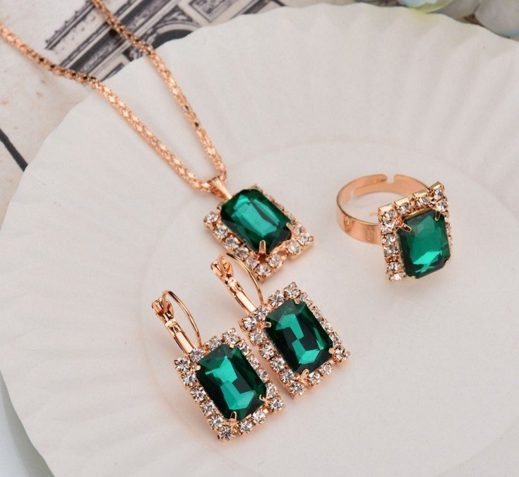 The Crystal Set Necklace Earring Ring Three-piece Set - Image 9