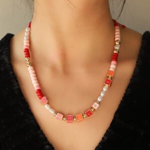 Colorful Beaded Necklace Original Design Square English Combination Bracelet Suit