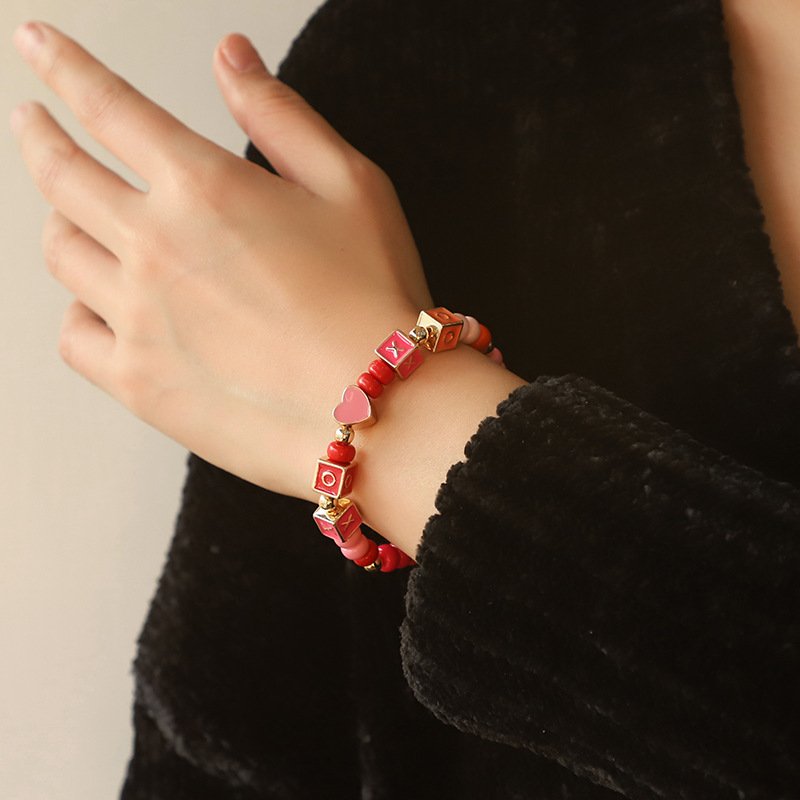 Colorful Beaded Necklace Original Design Square English Combination Bracelet Suit - Image 2