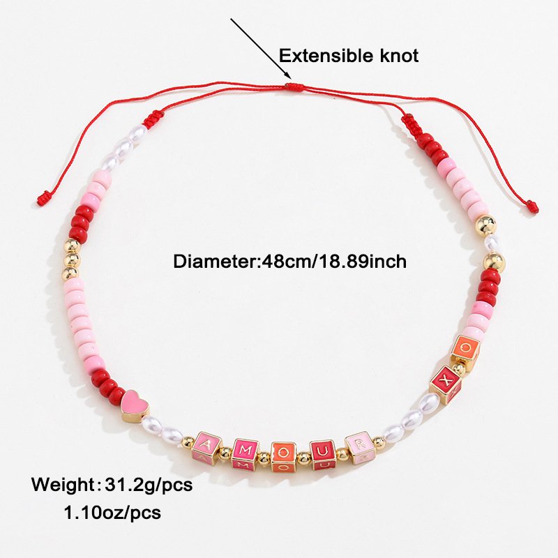 Colorful Beaded Necklace Original Design Square English Combination Bracelet Suit - Image 6