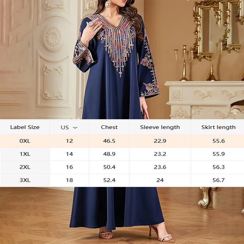 Women's Plus Size V-Neck Embroidered Print Boho Vintage Long Sleeve Maxi Dress For Vacation - Image 2