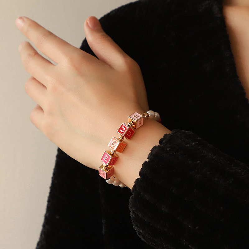 Colorful Beaded Necklace Original Design Square English Combination Bracelet Suit - Image 3