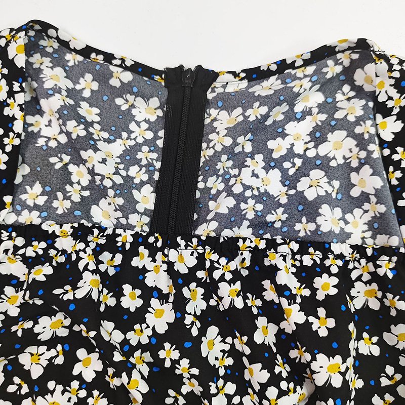 Women's Puff Sleeve Floral Midi Dress Elegant Square Neck Boho Side Split Dresses - Image 3