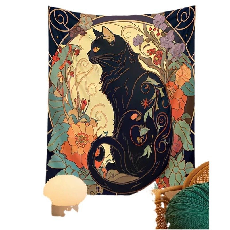 Magical Black Cat Tapestry Wall Hanging Art - Image 5