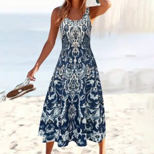 Women's Summer Sleeveless Boho Maxi Sundress Loose, Flowy Casual Beach Midi Dress