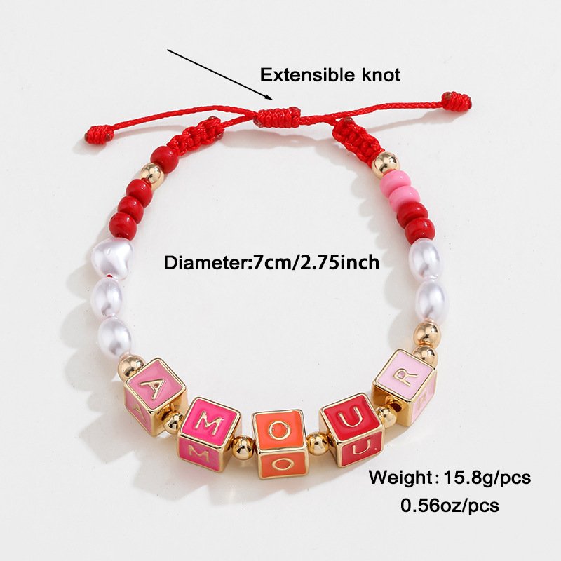 Colorful Beaded Necklace Original Design Square English Combination Bracelet Suit - Image 4