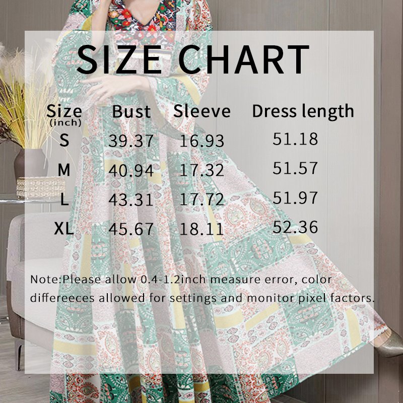 Women's Boho Maxi Dress 3 4 Sleeve V Neck Floral Embroidered Elegant A-Line Dress - Image 5