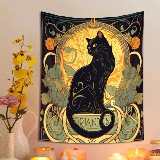 Magical Black Cat Tapestry Wall Hanging Art - Image 4