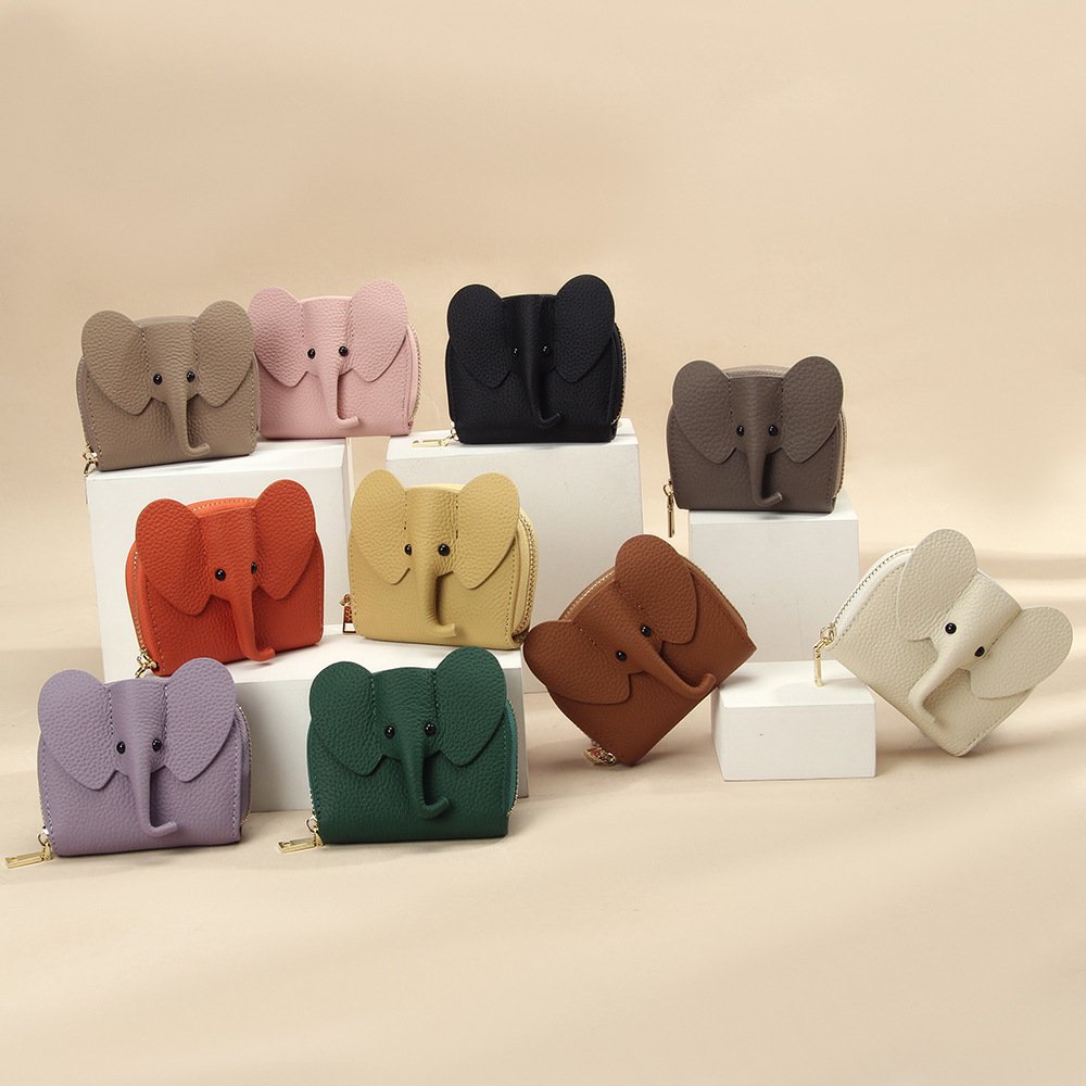 Leather Organ Card Holder Bags Creative Elephant Zipper Wallet Fashion Bag - Image 2