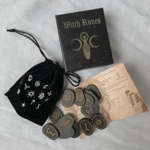 Rune Stone Set Witches Rune Set with Storage Bag Meditation Divination Engraved Decorative Runes Divination Pagan Guide Book