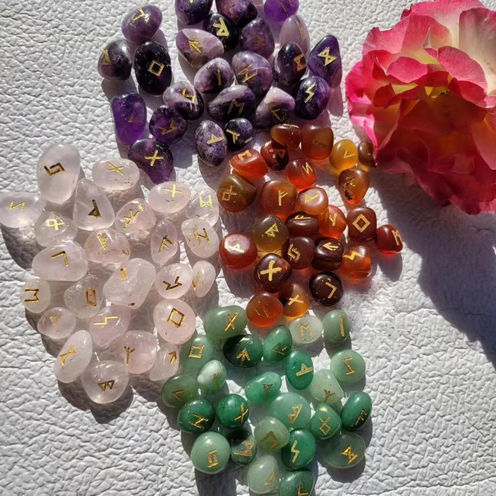 100% Natural stone metal Posting Germanic Runes Runes irregular Rolling carving Reiki Healing Divination Memorial collection - Image 4