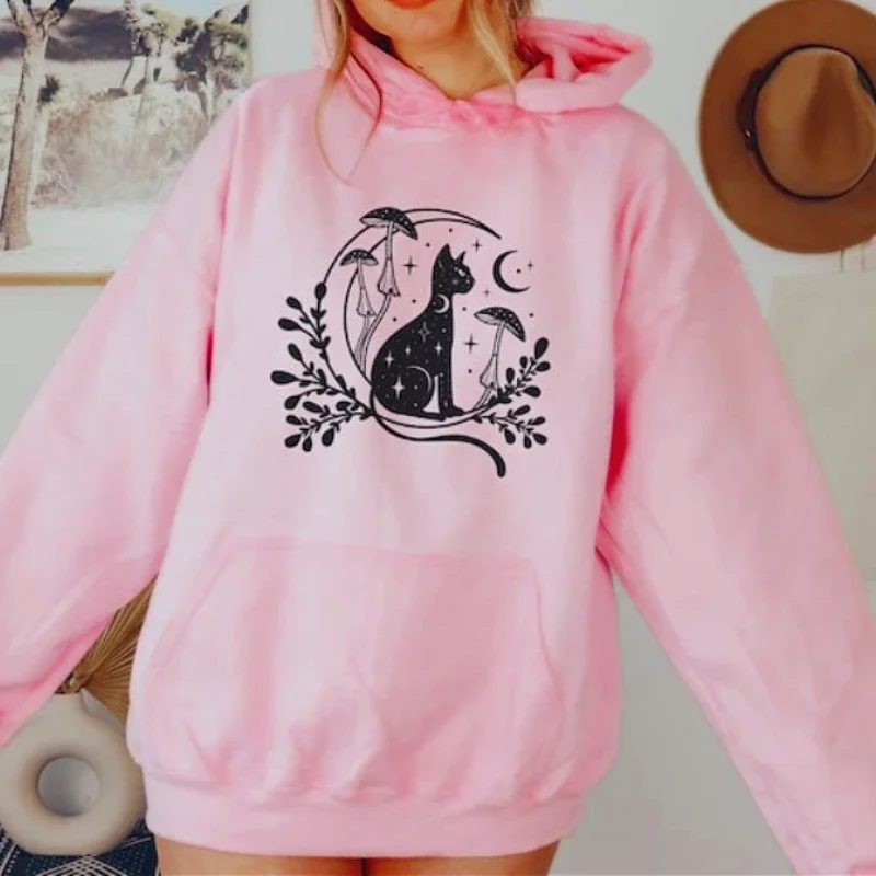 Celestial Cat Hoodie Womens Hoodie Moon Hoodie Yoga Sweatshirt Spiritual Hoodie Witchy Women Cute Hoodie Autumn Winter 2025 - Image 2