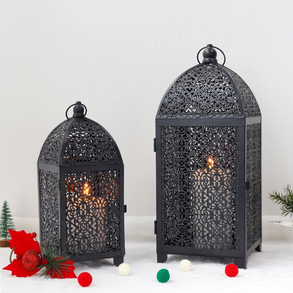 2Pcs Metal Candle Holder Black Candle Lantern Decorative Hanging Lantern with Hollow Pattern for Party Garden Indoors Outdoors - Image 5