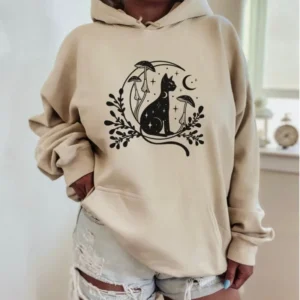 Celestial Cat Hoodie Womens Hoodie Moon Hoodie Yoga Sweatshirt Spiritual Hoodie Witchy Women Cute Hoodie Autumn Winter 2025
