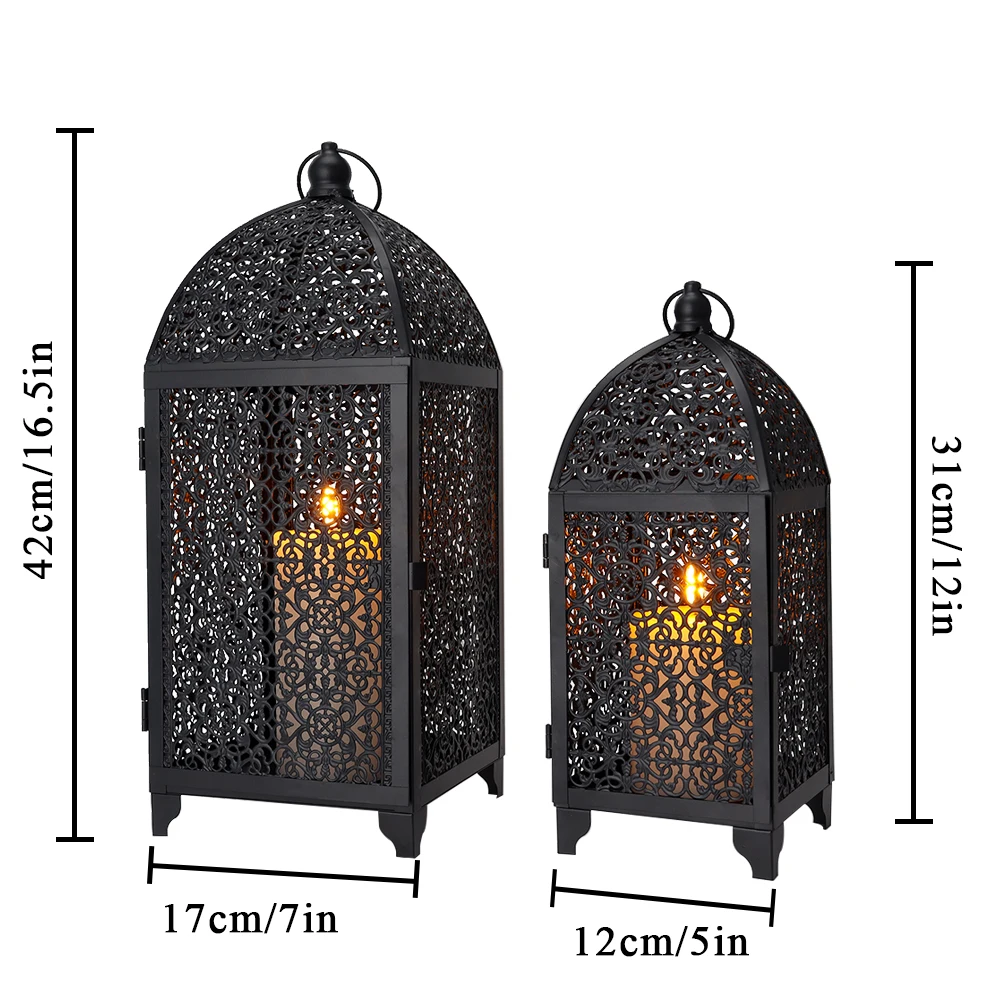 2Pcs Metal Candle Holder Black Candle Lantern Decorative Hanging Lantern with Hollow Pattern for Party Garden Indoors Outdoors - Image 6