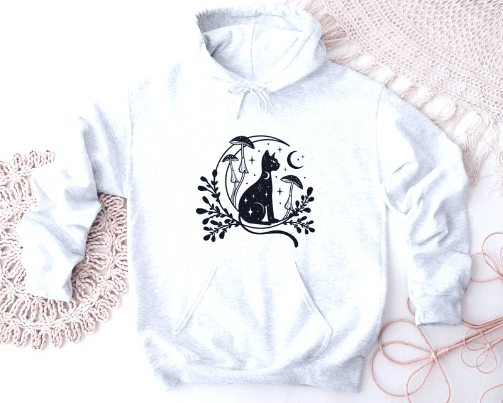 Celestial Cat Hoodie Womens Hoodie Moon Hoodie Yoga Sweatshirt Spiritual Hoodie Witchy Women Cute Hoodie Autumn Winter 2025 - Image 4