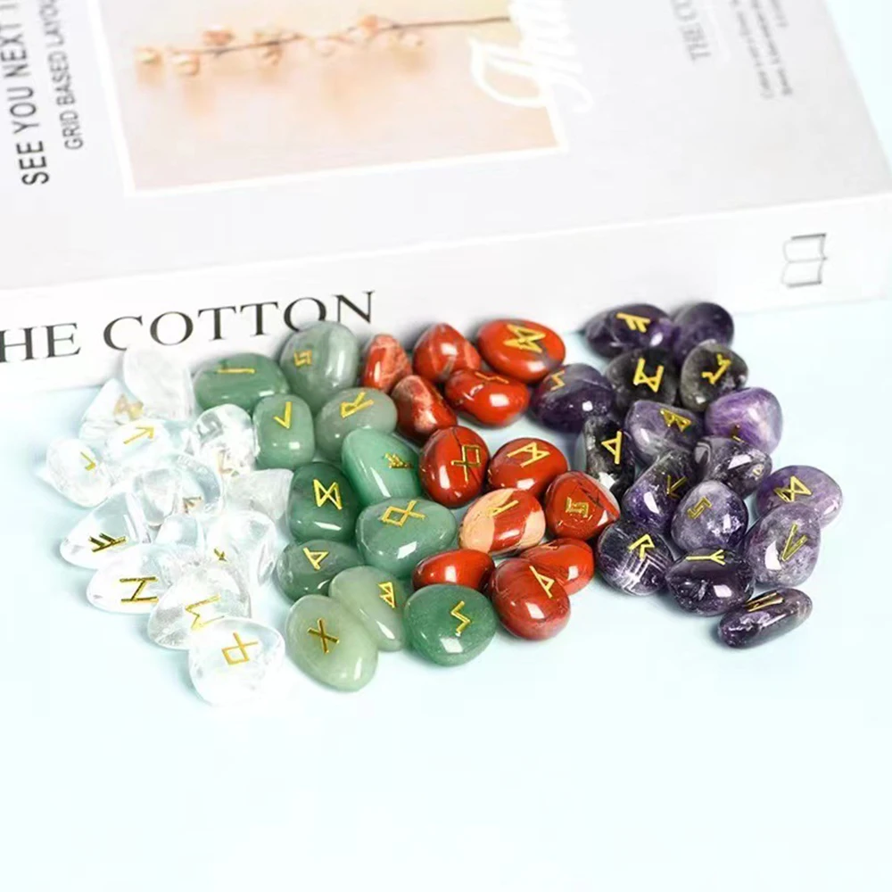 100% Natural stone metal Posting Germanic Runes Runes irregular Rolling carving Reiki Healing Divination Memorial collection - Image 3