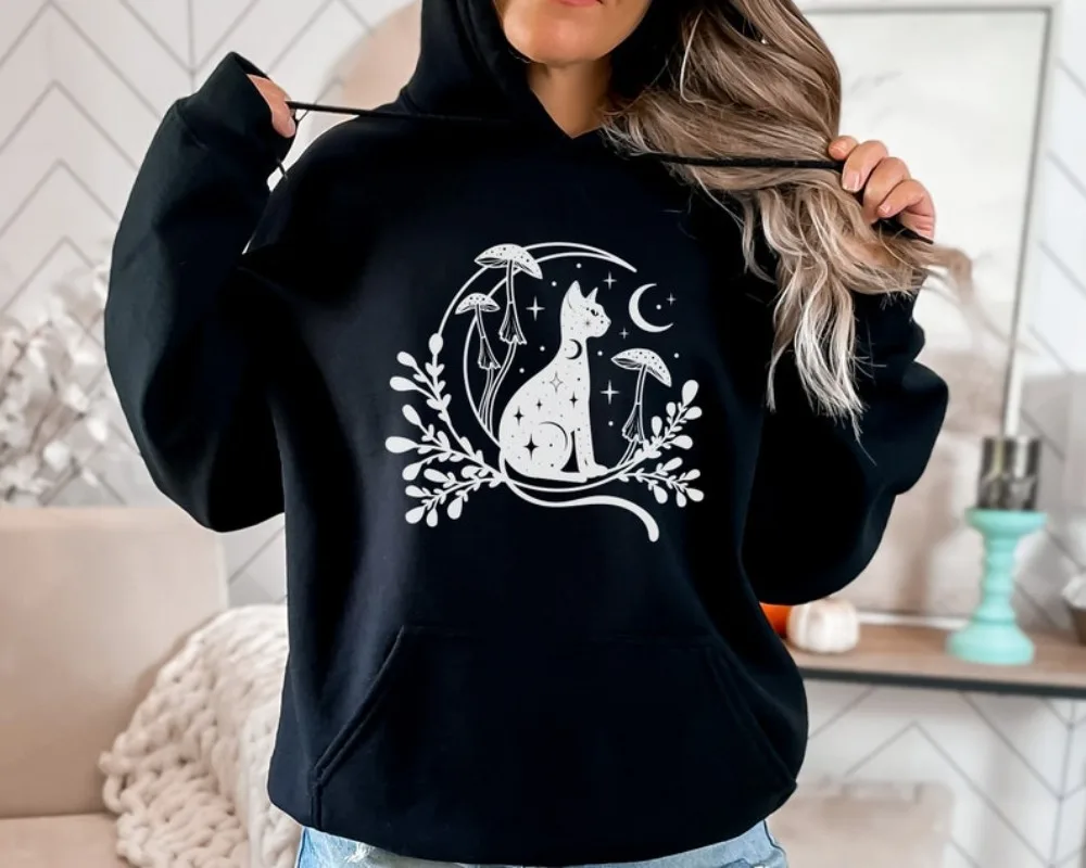 Celestial Cat Hoodie Womens Hoodie Moon Hoodie Yoga Sweatshirt Spiritual Hoodie Witchy Women Cute Hoodie Autumn Winter 2025 - Image 3