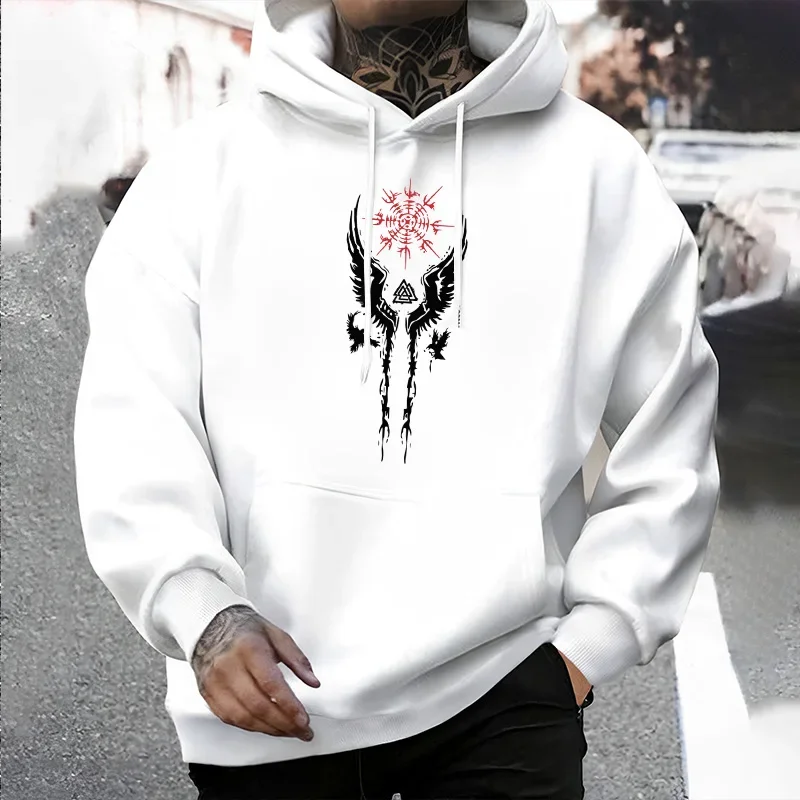 Ancient Viking Raven Men Hoodies Urban Streetwear Fashion Hooded Sweatshirt Male Hip Hop Trendy Casual Hoody Autumn Winter Style